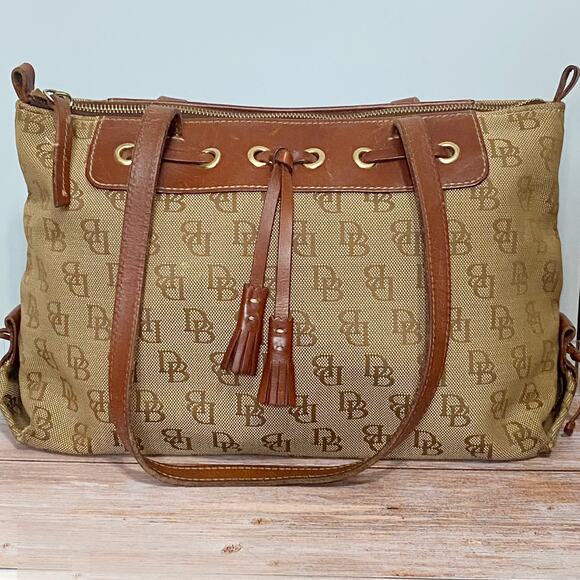 Vintage Dooney & Bourke Monogram Canvas Tote Bag with Leather Accents - Picture 5 of 12